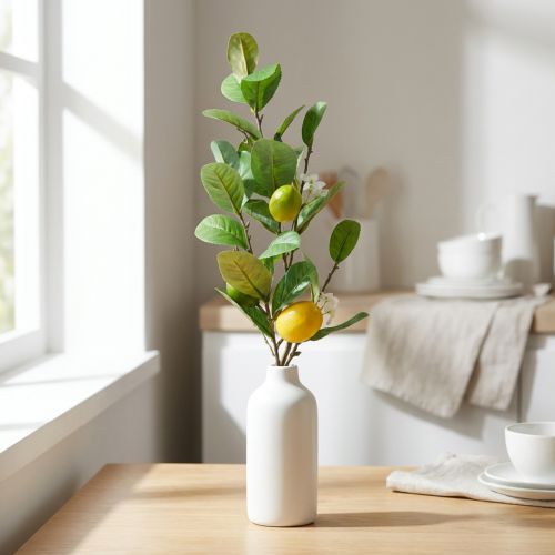 Dekozweig Künstlicher Zitronenzweig mit Blüten und Früchten, Kunststoff, H68cm, Gelb-Grün | Floristik24.at
