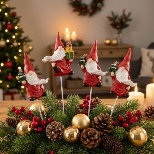 Weihnachtswichtel Dekostecker aus Keramik, 7 cm, Rot-Weiß, 4 Stück | Floristik24.at
