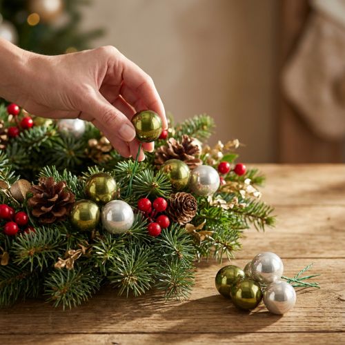 Mini-Weihnachtskugeln Glas Spiegelbeeren Olivgrün und Silber Ø 40 mm, 32 Stück | Floristik24.at