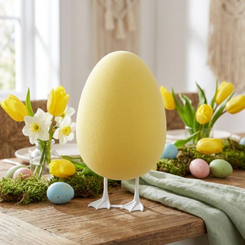 Deko-Ei aus Kunststoff mit Beinen, gelb, 25 cm, für Tischdekoration und Ostern | Floristik24.at