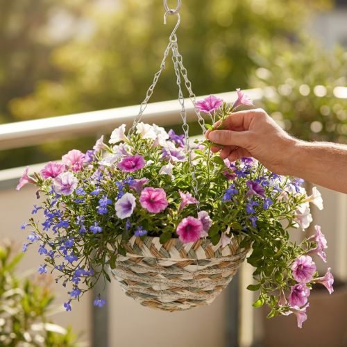 Pflanzkorb hängend Kunststoffgeflecht Weiß Grau Natur Ø30cm | Floristik24.at