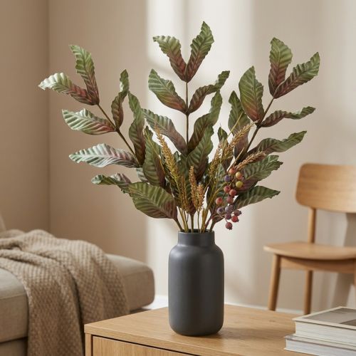 Künstliche Dekopflanze Zweig aus Schaumstoff Grün Rot Braun H68cm | Floristik24.at