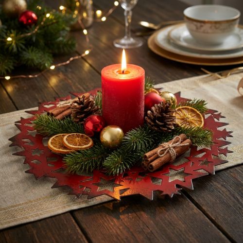 Artikel Weihnachtsteller Metall Rot mit Sternen Ø34cm