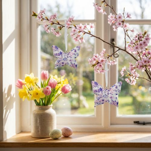 Dekoanhänger Schmetterlinge Metall 12×10cm Lila Weiß 3 Stück | Floristik24.at