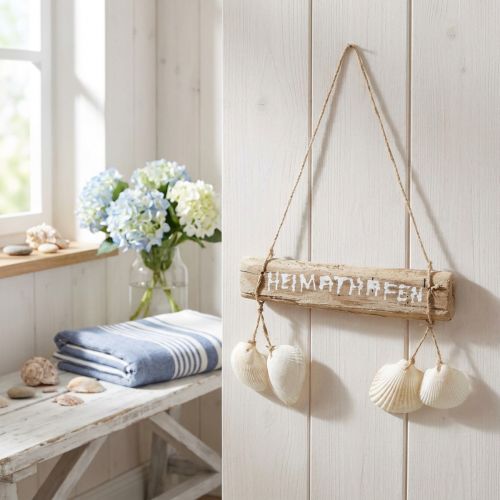 Treibholz Wandschmuck Heimathafen mit Muscheldeko 22cm Naturfarben | Floristik24.at