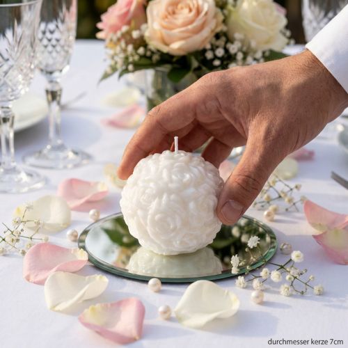 Kugelkerze aus Wachs mit Rosenmotiv Ø 7 cm Weiß | Floristik24.at