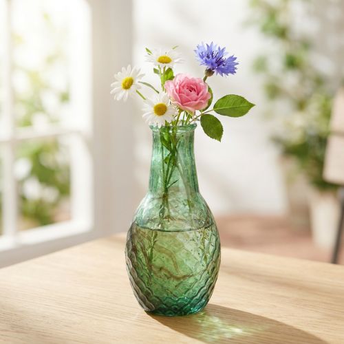 Mini Vase Grün Glasvase Rautenmuster Ø6cm H11,5cm | Floristik24.at