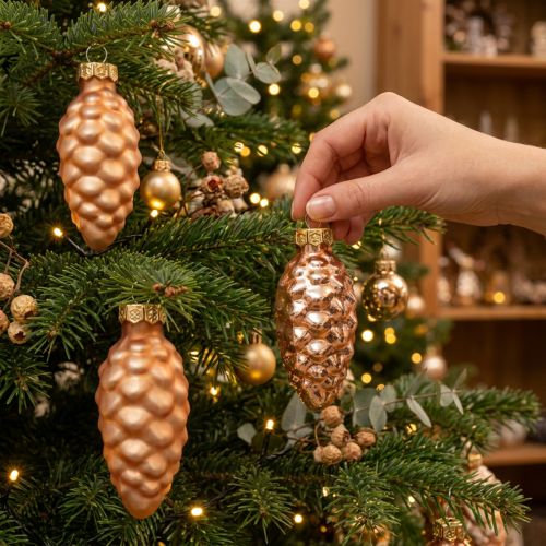 Artikel Weihnachtszapfen aus Glas, 6,5 cm, Apricot, 10 Stück