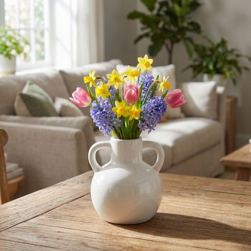 Artikel Keramikvase Weiß mit zwei Henkeln Ø7cm H11,5cm