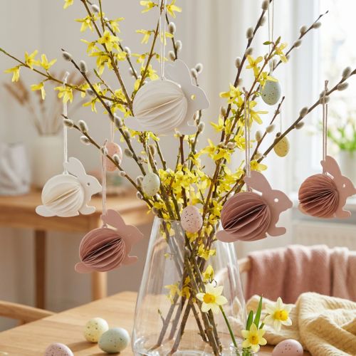 Waben-Osterhasen aus Papier zum Aufhängen 8 cm Weiß und Orange 5 Stück | Floristik24.at