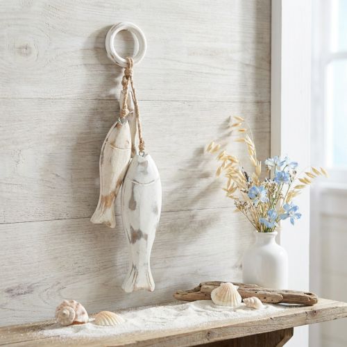 Fische aus Mangoholz zum Hängen 19,5/15,5/10 cm Weiß Naturfarben | Floristik24.at
