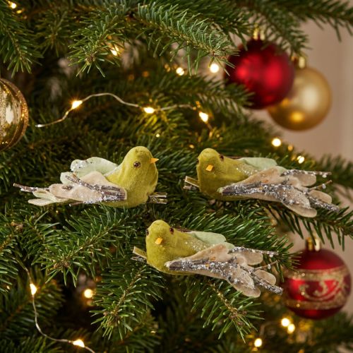 Weihnachtsdeko Vogel mit Clip Grün 12cm 6er-Set Kunststoff, Holz | Floristik24.at
