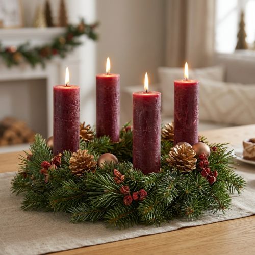 Durchgefärbte Stabkerzen Burgund Ø34 mm x 240 mm 4er-Set | Floristik24.at
