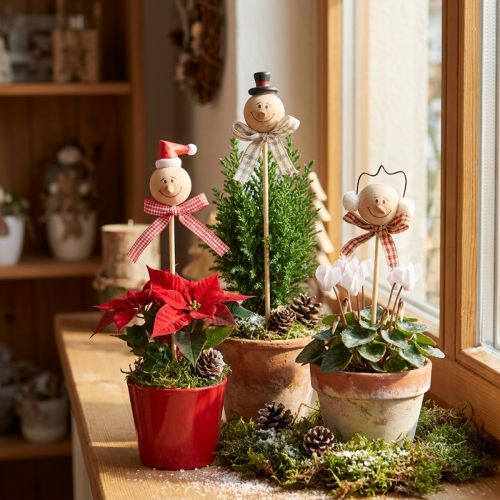 Blumenstecker Schneemann, Holz, Natur, 5–5,5cm, 9er-Set | Floristik24.at