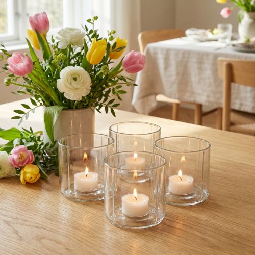 Kerzenhalter aus Glas, Windlicht, Ø 9,5 cm, H 9 cm, klar, 6 Stück | Floristik24.at
