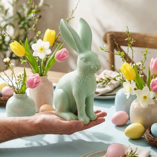 Dekofigur Hase sitzend Polyresin 23,5cm Grün Gold Vintage | Floristik24.at