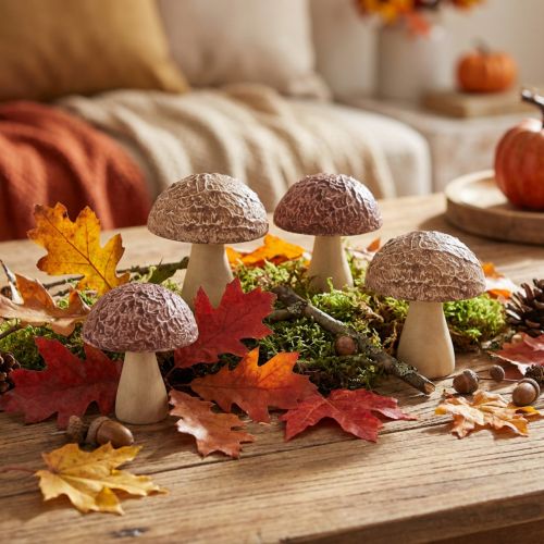 Holzdekoration Pilze 8 Stück Braun 5×6cm Herbst