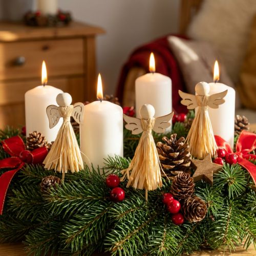 Weihnachtsdeko Engel aus Holz und Kunstbast 5 × 11 cm Natur 12er Set | Floristik24.at