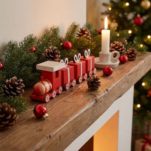 Holzzug mit Geschenkboxen, Rot-Weiß, 18x3x4,5 cm, 2-teilig, Weihnachtsdekoration | Floristik24.at