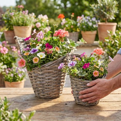 Artikel Weiden-Pflanzkorb Set Natur Ø12,5cm und Ø20cm mit Folie