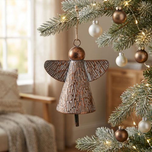 Deko-Glocke Schutzengel aus Metall in Bronze, 19,5 x 12 x 19 cm | Floristik24.at