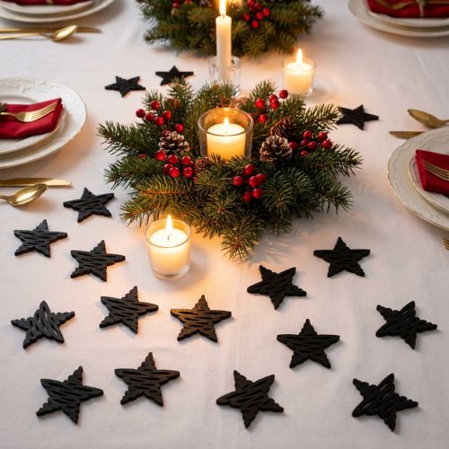 Streudeko Sterne Holz Schwarz Ø4cm 72 Stück Weihnachten | Floristik24.at