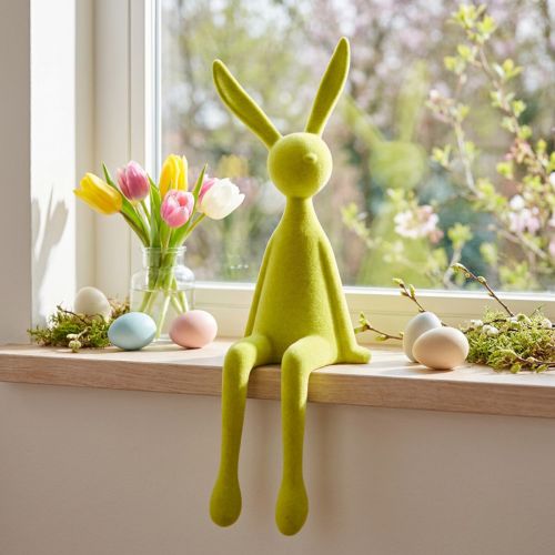 Kantenhocker Osterhase beflockt Kunststoff sitzend Gelbgrün 56cm | Floristik24.at