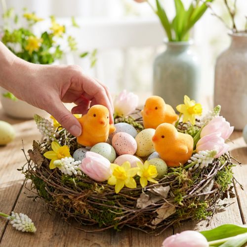 Beflockte Deko-Osterküken aus Kunststoff, Gelb-Orange, 4,5 cm, 18 Stück | Floristik24.at