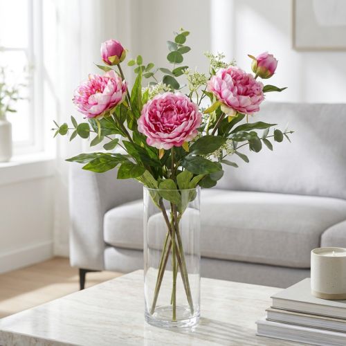 Langstielige künstliche Pfingstrosen Pink 70 cm 3er-Set | Floristik24.at
