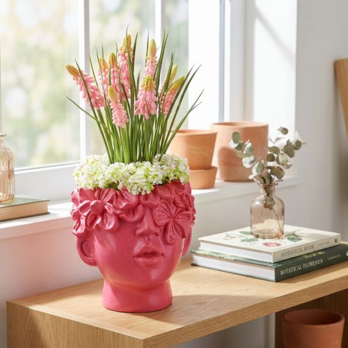 Pflanzkopf Übertopf Büste Polyresin Pink 13,5×13×14 cm | Floristik24.at