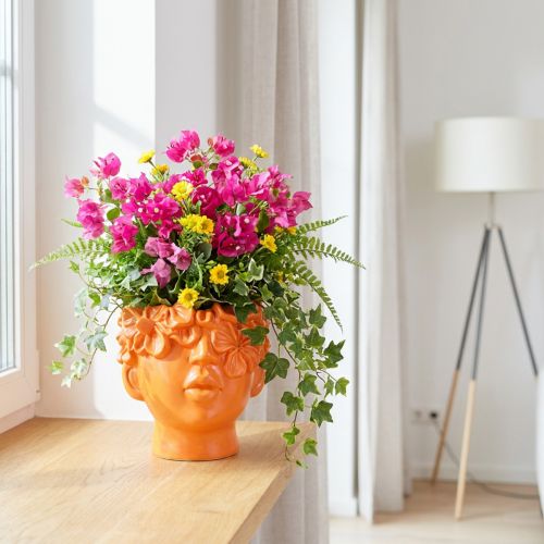 Pflanzkopf Übertopf Büste aus Polyresin Orange 13,5×13×14 cm Wohnzimmerdekoration | Floristik24.at