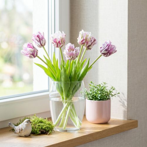 Tulpenstrauß künstlich Papageientulpen Lila 40cm 5 Blüten | Floristik24.at