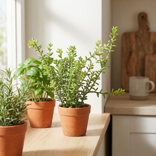Artikel Künstlicher Thymian im Topf, 25 cm, Kunststoff, Terrakotta-Optik