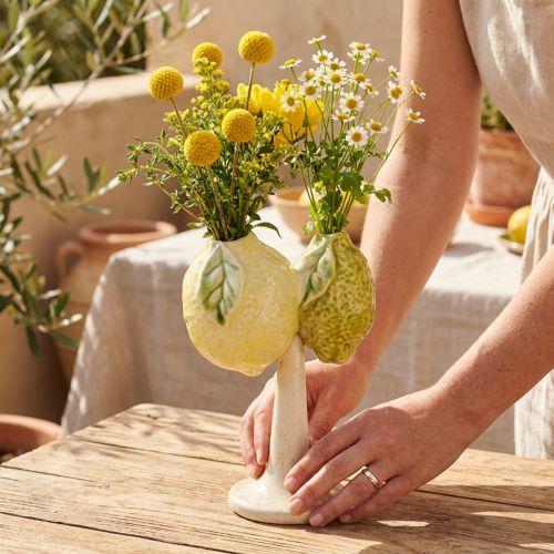 Keramik-Vase Doppelvase Zitronen-Limetten-Design 22cm | Floristik24.at
