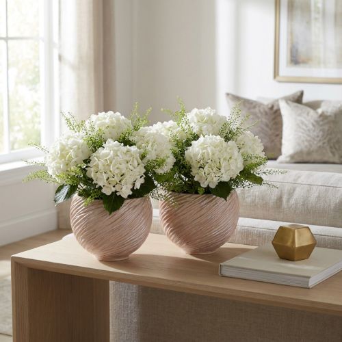 Artikel Keramik-Pflanzschale Creme-Rosa mit Rillenmuster Ø15cm, 2er Set