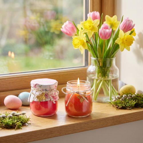 Duftkerzen im Glas 7 cm Orange und Pink mit Schmetterling Anhänger für Innenbereiche | Floristik24.at