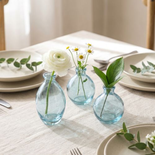 Bauchige Minivasen Glas Blau getönt 12 cm 6 Stück | Floristik24.at