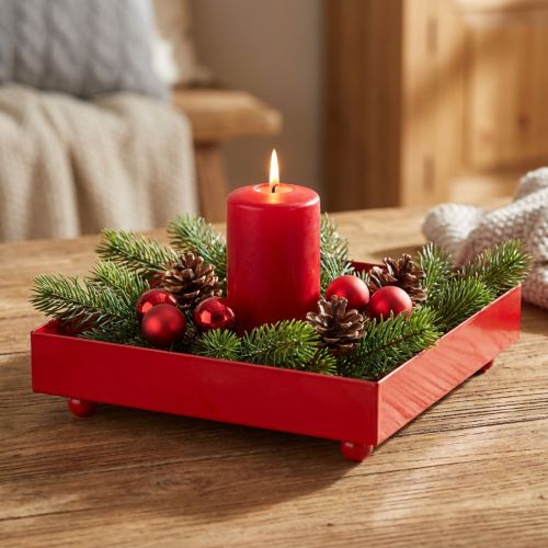 Deko-Tablett aus Metall quadratisch Rot 15×15cm mit Kugelfüßen 2er-Set | Floristik24.at