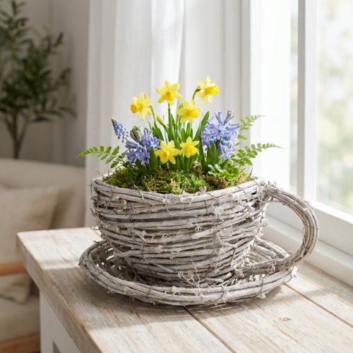 Teetasse aus geflochtener Weide 13cm Weiß-Grau Dekoration | Floristik24.at