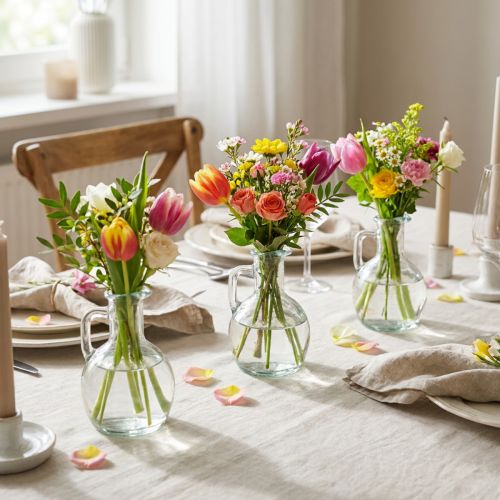 Artikel Miniatur-Wasserkrug aus Glas mit Henkel, 12 cm, transparent, 6-teiliges Set