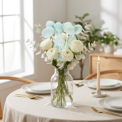 Trockenblumen Craspedia Strauß Mintblau 55cm 20 Stück für Dekoration | Floristik24.at