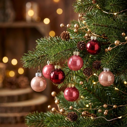 Artikel Weihnachtskugeln Glas glänzend Rosa Rot 3cm 22 Stück