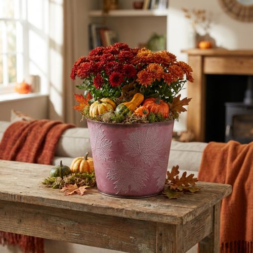 Blumentopf Metall Weinrot mit Blattdekor Ø25,5cm H22cm | Floristik24.at