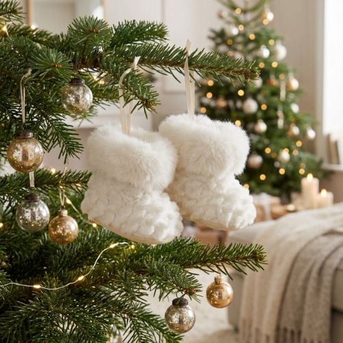 Christbaumschmuck Stiefel aus Kunstfell Weiß 7cm 2 Stück | Floristik24.at