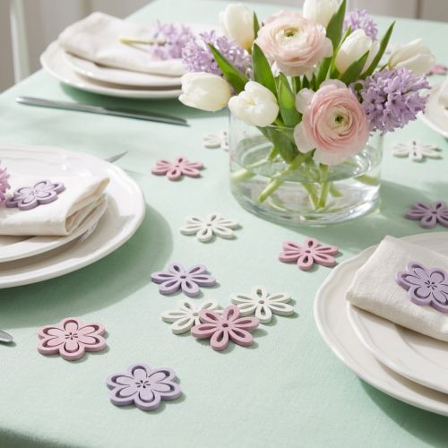 Artikel Holzblumen Streudeko Blumen Lila, Rosa und Weiß Ø3,5cm 48 Stück