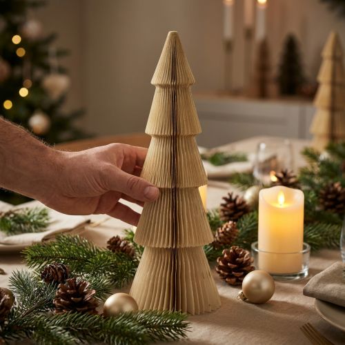 Papier-Weihnachtsbaum Tannenbaum Creme Gold H30cm | Floristik24.at