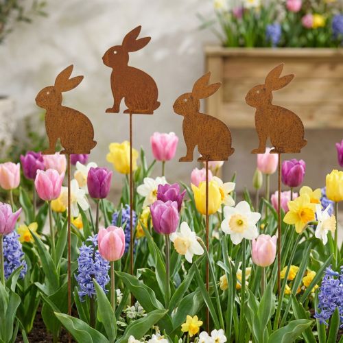 Gartenstecker Metall Rost Hase 11x15cm Set 4 Stück Außendeko | Floristik24.at