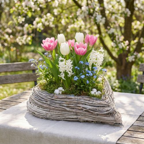 Pflanzherz Pflanzschale Rattan Herz Weiß Natur 28x34cm | Floristik24.at