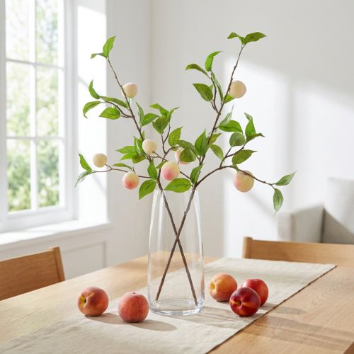 Dekozweig aus Kunststoff mit Pfirsichmotiv, 52 cm, 2-teiliges Set | Floristik24.at