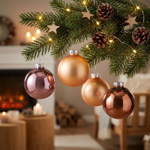 Weihnachtsbaumkugeln aus Glas Ø6 cm Rosa Apricot 24 Stück | Floristik24.at